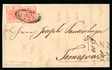 Stamp of Romania » Former Austrian Territory 1850 Romania Austria Cover 3Kr (2) CARANSEBES, 1st month of usage of Austrian adhesives