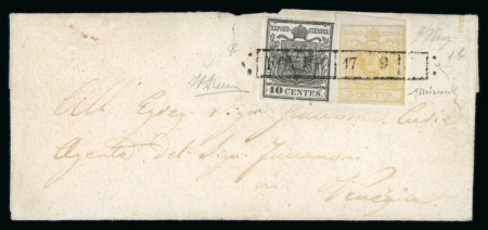 Stamp of Austria » Lombardy Venetia Lombardo Venetia Austria Italy letter 10c + 5c giallo limone verdastro boxed ROVIGO