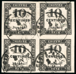 Stamp of France » Timbres-Taxe 1861, lot de 2 blocs de 4 timbres oblitérés petit cachet