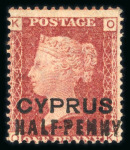 Stamp of Cyprus » Overprinted Stamps of Great Britain 1/2d on 1d red, pl. 174, mint single lettered OK, fresh