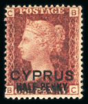 Stamp of Cyprus » Overprinted Stamps of Great Britain 1/2d on 1d red, pl. 215, mint single lettered BC, showing
