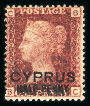 Stamp of Cyprus » Overprinted Stamps of Great Britain 1/2d on 1d red, pl. 215, mint single lettered BC, showing
