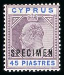 Stamp of Cyprus » King Edward VII Issues 1902-04 1/2pi to 45pi complete mint set of ten, showing SPECIMEN