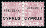 Stamp of Cyprus 1880 2 1/2pi rosy mauve pl.14 mint pair showing "SPECIMEN" ovpt