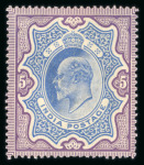 Stamp of India » 1855-1946 De La Rue and later Crown Colony Issues India 1902 5r ultramarine and violet with full original gum and hinge remnant, very fine and fresh.