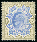 Stamp of India » 1855-1946 De La Rue and later Crown Colony Issues India 1902 15r blue and olive brown with full original gum and hinge remnant, very fine and fresh (SG £475)