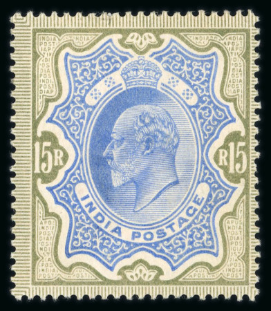 Stamp of India » 1855-1946 De La Rue and later Crown Colony Issues India 1902 15r blue and olive brown with full original gum and hinge remnant, very fine and fresh (SG £475)