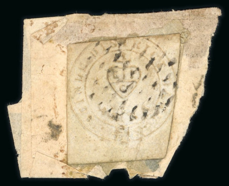 Stamp of India » 1852 Scinde Dawk India 1852 Scinde District 1/2a white, imperforate used on paper fragment