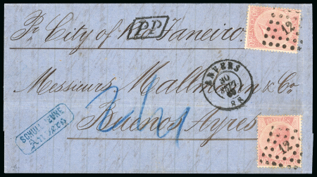 Stamp of Belgium 40c rose, two singles, tied by dotted numeral "12"