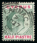Stamp of Cyprus » King Edward VII Issues 1902-04 1/2pi green and carmine, used with Larnaca cds, showing "OA" for "CA" watermark variety