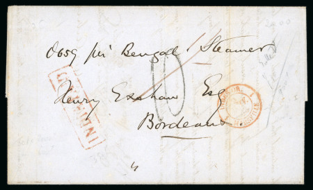 Stamp of India » Postal History 1853/54 two letters from Calcutta to Bordeaux, France, with boxed Calcutta GPO ship letter