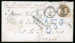 Stamp of Great Britain » 1854-1900 Postal History of the Perforated Line Engraved and Surface Printed Issues 1873 (Apr 7) small neat envelope to Rio de Janeiro, Brazil with 1872-73 6d pale buff, carried by the paquebot "Said"