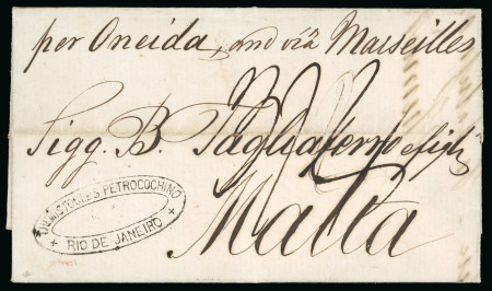 Stamp of Malta 1864 Folded stampless entire from Rio de Janerio, Brazil