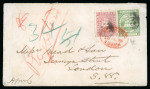Stamp of British Guiana 1863-76 8c pink and 24c yellow green on cover to England
