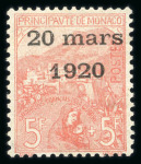 Stamp of Colonies françaises » Monaco 1920, Orphelins, Y&T n° 43 *, Mariage 5F+5F foncé