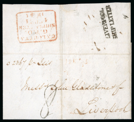 Stamp of India » Postal History 1841 letter datelined 30 Jan sent from Calcutta to Liverpool, with red boxed Calcutta GPO Ship