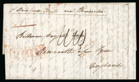 Stamp of India » Postal History 1845/47 two letters from the same correspondence, Calcutta and Cawnpore to Newcastle