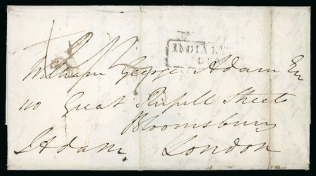 Stamp of India » Postal History 1823 Calcutta 12 Apr to London, struck on back with circular Calcutta GPO datestamp with date inserted by pen