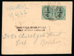 Stamp of India » 1855-1946 De La Rue and later Crown Colony Issues 1898 1/4 on 1/2a green, pair, tied PRINCE OF WALES