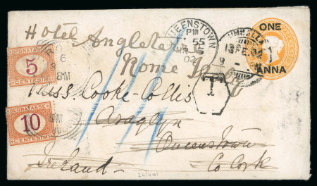 Stamp of India » 1855-1946 De La Rue and later Crown Colony Issues 1902 ONE ANNA surcharged stationery envelope, from