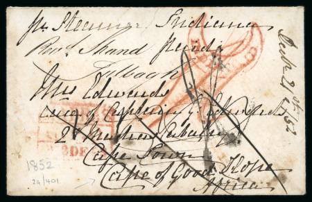 Stamp of India » Postal History 1853 Small neat envelope from Madras to Cape Town,