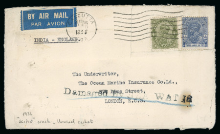 Stamp of India » Airmails 1936 3 airmail crash covers, “Scipio” crash cover 22 August