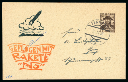 Stamp of Aerophilately » Rocketmail 1935 F. Schmiedl emergency regulations rocket N5 stationary card in a set of five