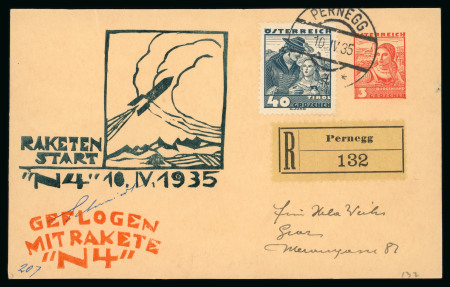 Stamp of Aerophilately » Rocketmail 1935 F. Schmiedl, emergency regulations rocket N4 stationary card in a set of five
