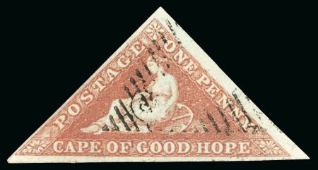 Stamp of South Africa » Cape of Good Hope 1853 1d pale brick-red on deeply blued paper, used