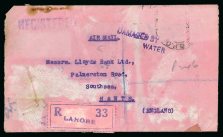 Stamp of India » Airmails 1937 “Cygnus” crash cover, sent registered from Lahore to England