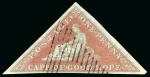 Stamp of South Africa » Cape of Good Hope 1853 1d deep brick-red on deeply blued paper, with good to large margins, crisp partial triangular cancel