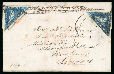 Stamp of South Africa » Cape of Good Hope 1854 entire letter written by Isaac Hughes (a Griqualand missionary) from Griquatown to London, bearing two 4d