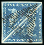 Stamp of South Africa » Cape of Good Hope 1853 4d deep blue on deeply blued paper in pair with clear to large margins, used