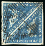 Stamp of South Africa » Cape of Good Hope 1853 4d deep blue on slightly blued paper in pair, large margins, used
