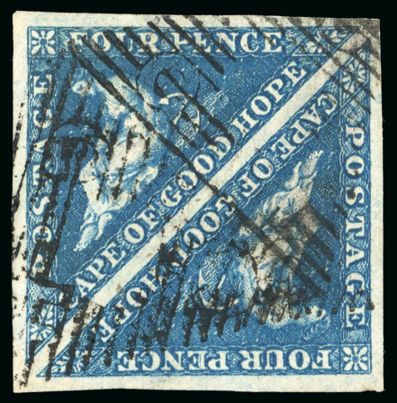 Stamp of South Africa » Cape of Good Hope 1853 4d deep blue on slightly blued paper in pair, large margins, used