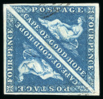 Stamp of South Africa » Cape of Good Hope 1853 4d blue on slightly blued paper in pair with good to large margins, used