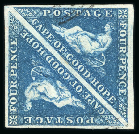 Stamp of South Africa » Cape of Good Hope 1853 4d blue on slightly blued paper in pair with good to large margins, used