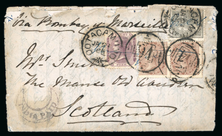 Stamp of India » 1855-1946 De La Rue and later Crown Colony Issues India 1865/81/92 three letters sent to England, Scotland and USA. Ootacamund 21 Jan 1865 to Scotland