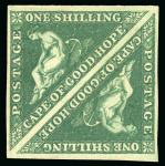 Stamp of South Africa » Cape of Good Hope 1855 1s deep dark green on white paper mint pair, large part o.g., large margins