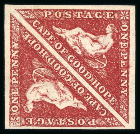 Stamp of South Africa » Cape of Good Hope 1863 1d deep carmine-red in mint pair with large part o.g.