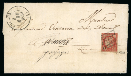 Stamp of France » Type Cérès de 1849-1850 1849, Cérès 1 franc vermillon Y&T n°7a oblitéré grille