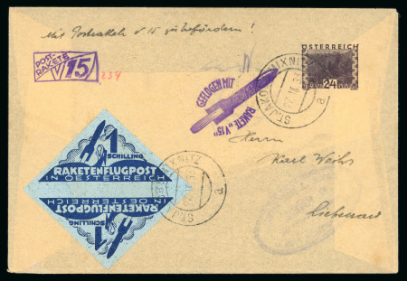 Stamp of Aerophilately » Rocketmail 1933 “Raketenflugpost in Österreich”, F. Schmiedl Experimental Rocket V15, a collection on three pages