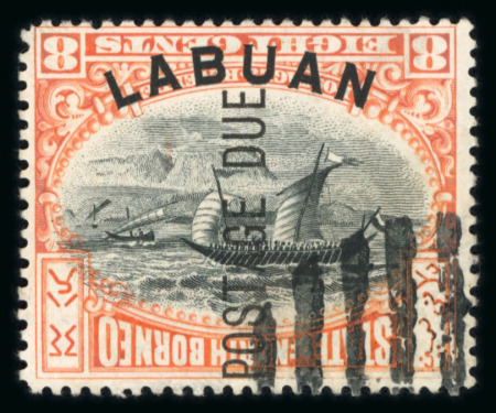 Stamp of Labuan Postage Dues: 1901 8c black and vermilion with frame inverted variety, used