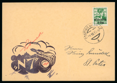 Stamp of Aerophilately » Rocketmail 1935 F. Schmiedl Emergency Regulations Rocket N7 postcard (Hopferwieser FS 44b, 3500 eur)
