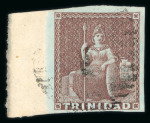 Stamp of Trinidad and Tobago » Trinidad 1851-55 1d purple-brown left marginal with full selvedge, used