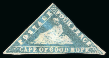 Stamp of South Africa » Cape of Good Hope 1861 Woodblock 4d blue on laid paper showing retouch or repair to right hand corner