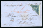 Stamp of South Africa » Cape of Good Hope 1861 4d deep blue, tied to front sent "Via Mauritius" to Australia
