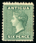 Stamp of Antigua & Barbuda 1862 6d blue-green compound perf.14 to 16 with 11 to 11 1/2, mint o.g.