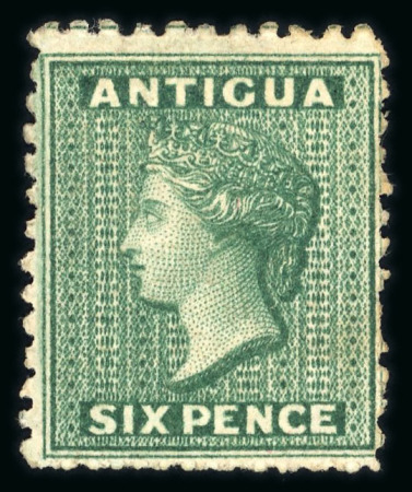 Stamp of Antigua & Barbuda 1862 6d blue-green compound perf.14 to 16 with 11 to 11 1/2, mint o.g.