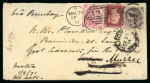 Stamp of India » 1855-1946 De La Rue and later Crown Colony Issues 1871 (Sep 1) envelope from Malta to India franked with GB 1867-73 3d rose pl.6 and 1d red pl.155 tied by "A24" duplexes